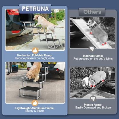 Dog Stairs for Car, Foldable Dog Ramp for Car with Non-Slip Surface, Portable Stairs Aluminum SUV, High Beds, Truck, Supports up to 150 lbs, 4 Steps - size: Standard 4 Steps