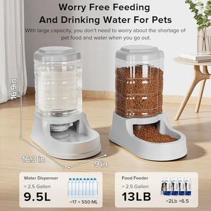 Kenond 9.5L Dog Feeders and Water Bowl Set for Large Dogs, 2.5 Gallon Automatic Water Dispenser, Gravity Dog Food Dispenser - color: 2.5 gallon water dispenser and feeder