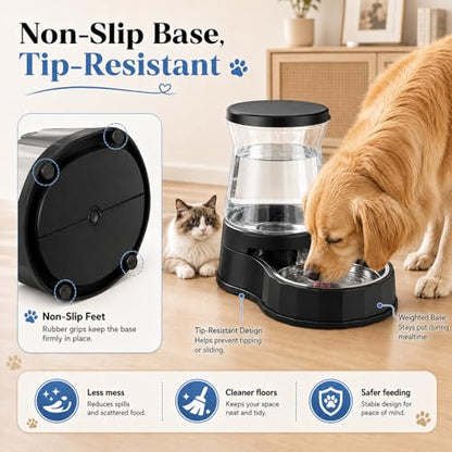 Automatic Dog Feeder and Water Dispenser with Stainless Steel Bowl, Dog Gravity Food Feeder and Waterer for Large Medium Pets 2.1 Gallon x 2 - size: 2.1 Gallon Set