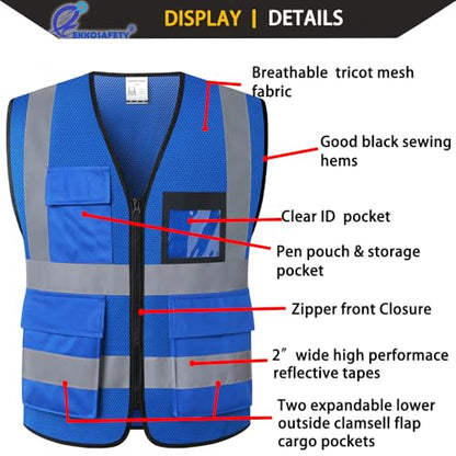 Hi Vis Reflective Safety Vest for Men Women Mesh High Visibility Vest with Pockets,Meets ANSI/ISEA Standards(EK170-Mesh-Blue-M) - color: Blue-170, size: Medium