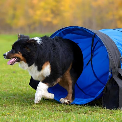 28 in 10 Foot Blue Extra Large Dog Agility Tunnel with Sandbags Dogs Agility Training Equipment Tunnel with 3 Pack Sandbags Carry Bag and 4 Ground Spikes for All Medium and Large Dogs - color: Blue, size: 28in X 10ft