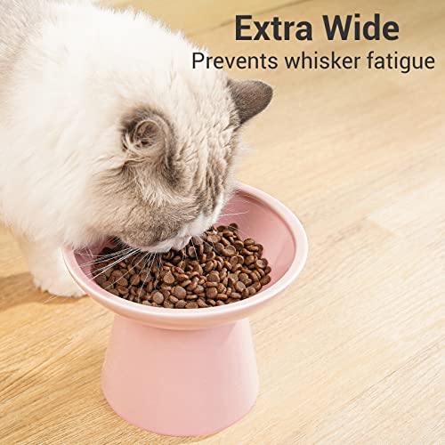 CEEFU Extra Wide Elevated Ceramic Cat Bowl, 6.2" Shallow Dish for Whisker Fatigue Relief, 5" Height for Easy Feeding, Durable Raised 2 Cat Food Bowls, Pink - color: Pink-2 Food Bowl