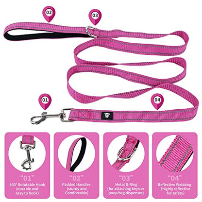 NESTROAD Dog Collar and Leash Set,Reflective Dog Collars with Quick Release Buckle,Adjustable Nylon Pet Collar for Small Medium Large Dogs(Medium,Fuchsia Pink) - color: Fuchsia Pink, size: Medium