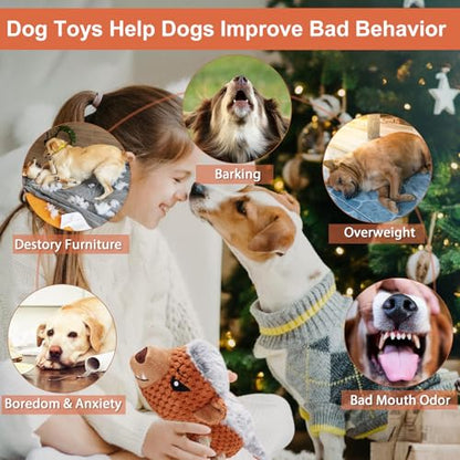 Letsmeet Dog Toys - Squeaky Interactive Plush Dog Toy with Rope, Chew Toy for Large Dogs, Small Dogs & Puppies - Tug of War Dog Toy for Aggressive Chewers, Pet Toys for Dogs - color: brown4