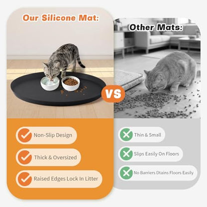 20" Silicone Pet Food Mat, Waterproof Feeding Mat for Dog & Cat Extra Large Dog Bowl Mats with Raised Edge, Non-Slip, Protects Floors, Easy to Clean (Black) - size: 1pcs