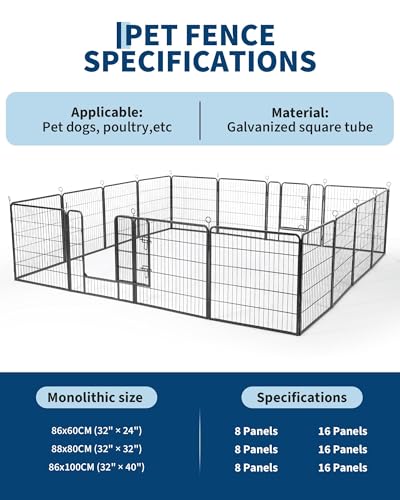 40 Inch 16 Panels Dog Playpen, Heavy Duty Metal Pet Exercise Pen with Secure Gate, Foldable Portable Dog Fence, Anti-Rust Metal Puppy Playpen for Large Small Dogs, Outdoor Yard RV Camping & Indoor Use - size: 32"x40"- 16 pcs