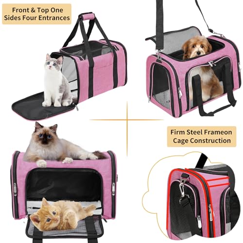 Soft-Sided Cat/Dog/Pet Carrier, Collapsible Pets Travel Carriers for Big Cats/Small Dogs with Shoulder Strap & Removable Mat, Mesh Puppy Carry Bag, Up to 16 Lbs, TSA Airline Approved (Pink) - color: PINK, size: 17"L x 11"W x 11"H