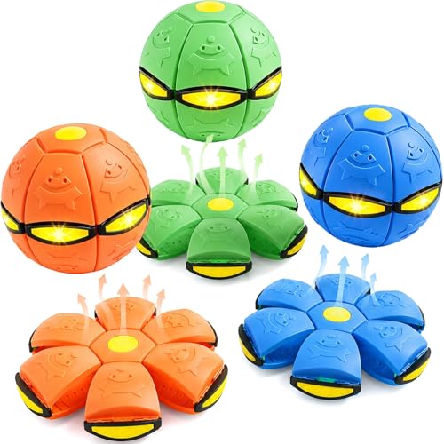 3 Pack Pop Up Balls, Magic Bouncing Balls | 6 LED Lights, Flying Saucer Ball Toy, Transforming Pop Up Ball, For Large Medium Small Dogs, Outdoor Interactive