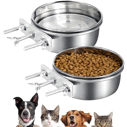2 Packs Kennel Water Bowl Hanging Dog Crate Water Bowl No Spill Mountable Stainless Steel Dog Bowl Feeding Dish Wall Mounted Cat Food Bowls for Cats Guinea Pigs Rabbits - size: 2 packs 4.7 * 2"