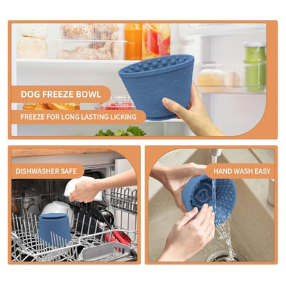 Dog Lick Bowl,Anxiety Relief Non-Slip Silicone Treat Bowl,Durable Anti-Choking Long-Lasting Enrichment Slow Feeder Licking Mat for Small Medium Large Breed,Freezable BPA Free Silicone Dishwasher Safe - color: Dark Blue, size: M-L