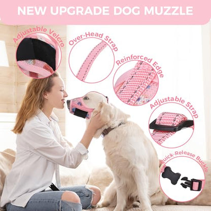 PAWCHIE Dog Muzzle for Medium Dogs, Soft Air Mesh Muzzle Anti Biting Barking Chewing,Comfortable Mouth Guard Breathable Adjustable Loop Pets Muzzle for Medium Dogs,Allows Panting Drinking,Pink Donut M - size: M(Snout Cir: 5.51"-7.87")