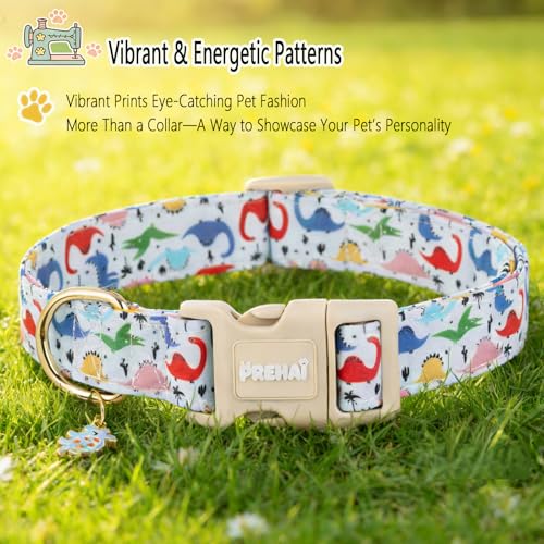 PREHAI Light Blue Dinosaur Dog Collar Funny Spring Summer Collars with Cute Dinosaurs Pattern for Boy Male Small Medium Large Dogs XS - color: Light Blue Dinosaur, size: XS