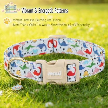 PREHAI Light Blue Dinosaur Dog Collar Funny Spring Summer Collars with Cute Dinosaurs Pattern for Boy Male Small Medium Large Dogs M - color: Light Blue Dinosaur, size: M