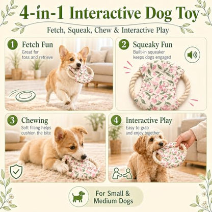 Dog Frisbees Cotton Rope Toys Flying Discs 2 Pack, Teething, Soft Polyester Squeaker Toy for Training,Throwing,Chewing and Interacting for Anti Boredom & Anxiety, Easy to Clean - color: blue pink