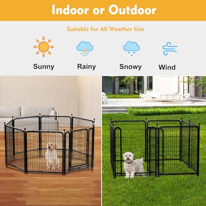 Getlay Dog Playpen 24 inch(H) 16 Panels Dog Fence Outdoor for Yard. Metal Dog Pen Heavy Duty Pet Puppy Exercise Pen for Rv Camping Garden Yard, Wide Door Low Threshold Dog Fence Total 31.4 Ft(L)