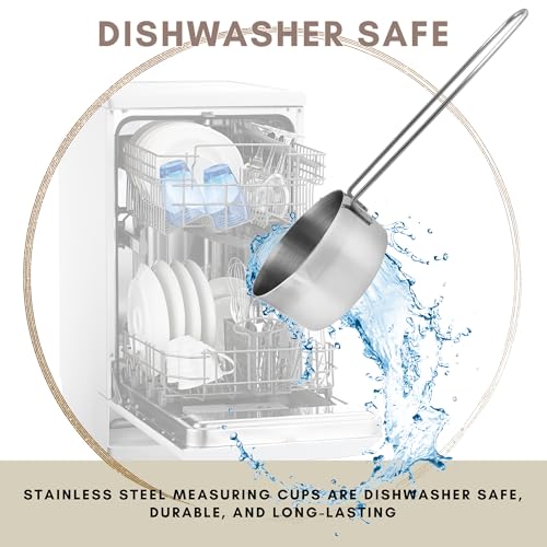 3/4 Cup Stainless Steel Measuring Cup, Long 6" Wire Loop Handle and Pour Spout | Sturdy Metal 177 ml | 177 cc | 6 oz | Single Cup for Wet and Dry Ingredients | Great for use as 3/4 Cup Dog Food Scoop - size: 3/4 Cup Long Handle