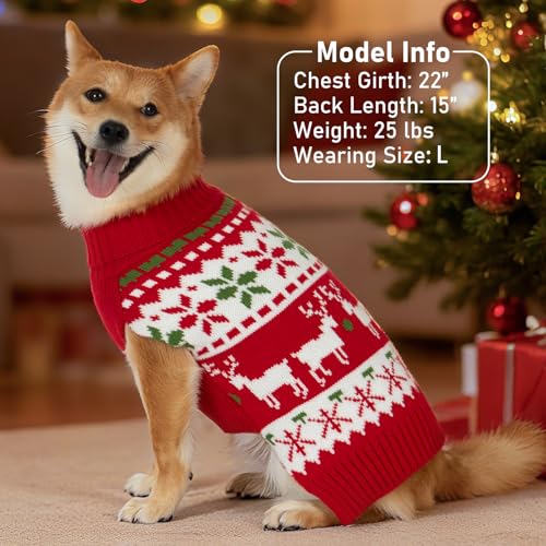KYEESE Dog Christmas Sweater, Warm Turtleneck Dog Sweater for Small Dogs Boy Girl with Snowflake & Reindeer Pattern, Cozy Winter Knitwear with Leash Hole, Festive Holiday Outfit, Small - color: 1# Christmas, size: Small (4-7lbs)