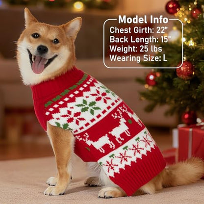 KYEESE Dog Christmas Sweater, Warm Turtleneck Dog Sweater for Small Dogs Boy Girl with Snowflake & Reindeer Pattern, Cozy Winter Knitwear with Leash Hole, Festive Holiday Outfit, Small - color: 1# Christmas, size: Small (4-7lbs)