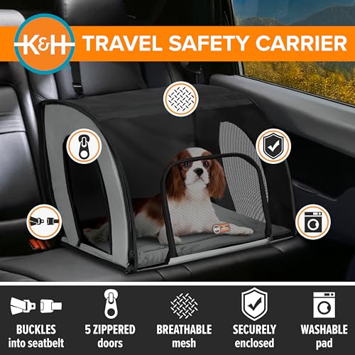 K&H Pet Products Enclosed Dog Car Seat, Travel Safety Carrier for Pets, Dog Travel Car Seat, Soft-Sided Covered Cat Carrier, Washable Pad, Multiple Entrances, Mesh Windows - Medium 24 X 19 X 17in - size: 24.0"L x 19.0"W x 17.0"H