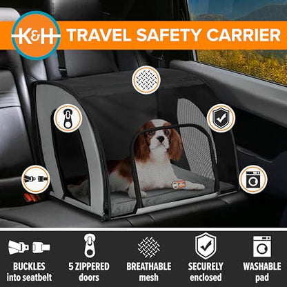 K&H Pet Products Enclosed Dog Car Seat, Travel Safety Carrier for Pets, Dog Travel Car Seat, Soft-Sided Covered Cat Carrier, Washable Pad, Multiple Entrances, Mesh Windows - Medium 24 X 19 X 17in - size: 24.0"L x 19.0"W x 17.0"H
