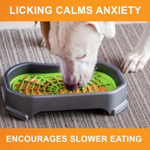 Neater Pets Neat-LIK Dog Lick Mat w/Mess-Proof Tray, Lick Mat for Dogs, Cats, Puppy, Reduces Anxiety & Boredom, Peanut Butter Slow Feeder, Interactive Treat Licking Pad (Green/Gunmetal) - color: Green Mat w/ Gunmetal Tray