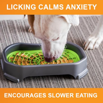 Neater Pets Neat-LIK Dog Lick Mat w/Mess-Proof Tray, Lick Mat for Dogs, Cats, Puppy, Reduces Anxiety & Boredom, Peanut Butter Slow Feeder, Interactive Treat Licking Pad (Green/Gunmetal) - color: Green Mat w/ Gunmetal Tray