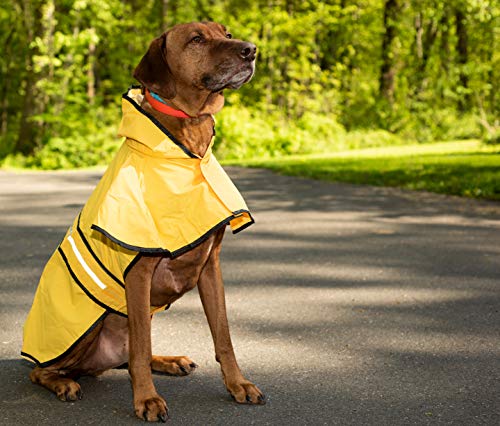 SPOT Rainy Days Slicker - Yellow Dog Rain Jacket With Hood, Reflective Strip for Safety, Leash Hole & Adjustable Velcro Belly Strap, 100% Polyester Water Resistant Pet Raincoat - Large, 17in Long - size: Large
