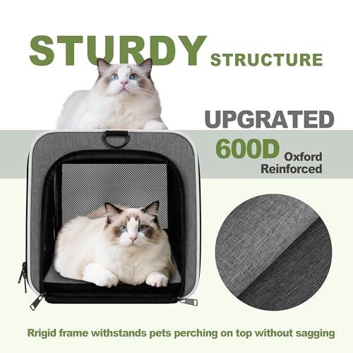 GAPZER Cat Carrier 18x11x11 Top Load Soft Pet Travel Bag Over 15 lbs, Collapsible Small Dog Puppy Crate 10 Pounds, Small Animal Rabbit Kennel Carrying Case, Kitten Mesh Cage Medium Cat Under 25 Grey - color: Grey