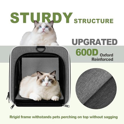 GAPZER Cat Carrier 18x11x11 Top Load Soft Pet Travel Bag Over 15 lbs, Collapsible Small Dog Puppy Crate 10 Pounds, Small Animal Rabbit Kennel Carrying Case, Kitten Mesh Cage Medium Cat Under 25 Grey - color: Grey