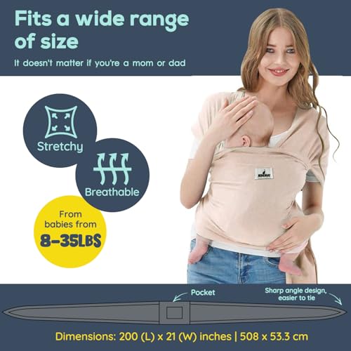 Baby Wraps Carrier, Jeroray Baby Carrier,Hands Free Infant Carrier, Lightweight,Breathable,Softness,Khaki - color: khaki