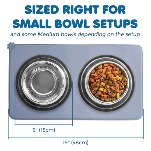 Silicone Pet Feeding Mat for Dogs & Cats – Non-Skid Waterproof Food & Water Bowl Mat with Raised Edges, Easy to Clean Pet Food Floor Mat, Durable Gray Pet Placemat, 19 x 12 Inches