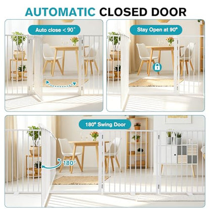 Snagle Paw Extra Wide Dog Gate,Free Standing Dog Fence with Door, Up to 104 Inch Wide Pet Gate with Support Feet for Stairs, Hallways, Doorways, Yard (White, 4 Panels) - size: Up to 104" W, 4 Panels, White