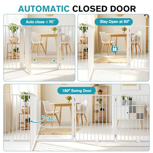 Snagle Paw Extra Wide Dog Gate,Free Standing Dog Fence with Door, Up to 208 Inch Wide Pet Gate with Support Feet for Stairs, Hallways, Doorways, Yard (White, 8 Panels) - size: Up to 208" W, 8 Panels, White
