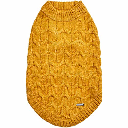 Blueberry Pet Classic Fuzzy Textured Knit Pullover Crew-Neck Dog Sweater in Mustard Yellow, Back Length 16", Pack of 1 Clothes for Dogs - color: Mustard Yellow, Crew-neck, size: 16 inch