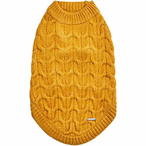 Blueberry Pet Classic Fuzzy Textured Knit Pullover Crew-Neck Dog Sweater in Mustard Yellow, Back Length 14", Pack of 1 Clothes for Dogs - color: Mustard Yellow, Crew-neck, size: 14 inch