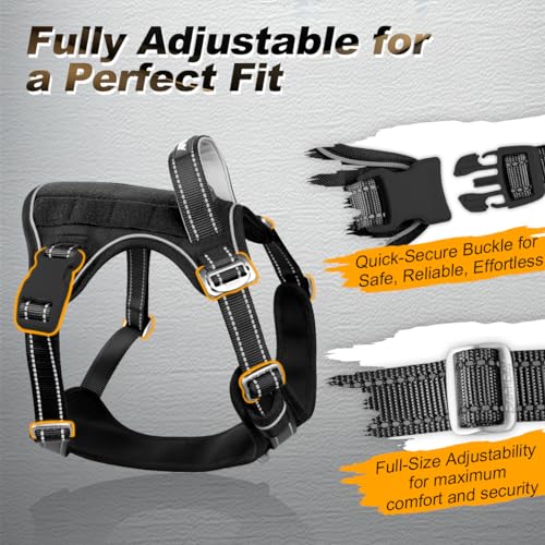 BARKBAY Service Dog Vest Tactical Dog Harness Medium Large Sized Dog No Pull Adjustable Dog Harness Reflective K9 Working Training Easy Control Military Molle System(Black,L) - color: Black, size: Large