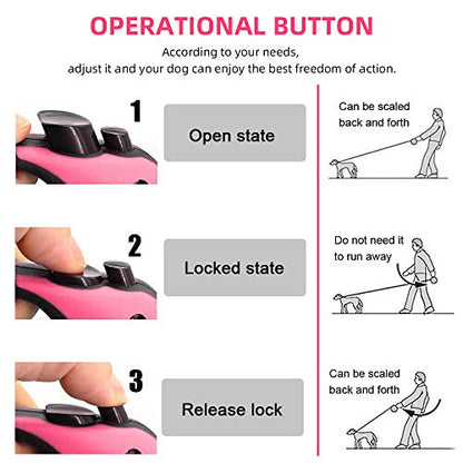 Retractable Dog Leash for Medium - Small Dogs and Cats - 16.5FT Tangle Free, Heavy Duty Walking Leash with Anti Slip Handle, Pause and Lock Strong Nylon Tape - color: Pink