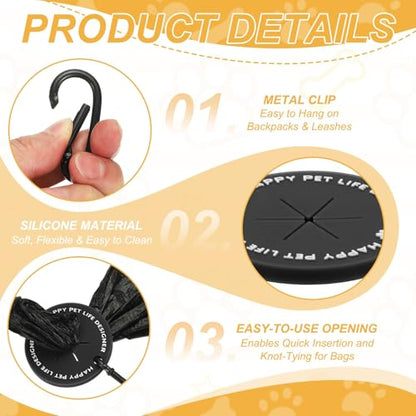 Dog Poop Bag Clip, Dog Poop Bag Holder Round for Dispenser Carrier Hands-Free Lightweight Durable PVC, (Black/Green, 2 Pcs), Intended for Leash/Pet Waste Bag - color: Black/Green