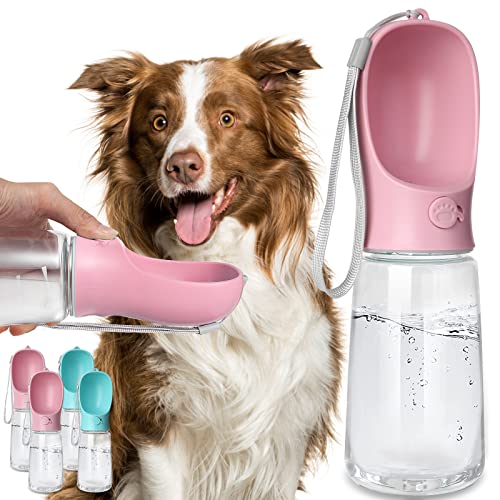Kalimdor Dog Water Bottle, Leak Proof Portable Puppy Water Dispenser with Drinking Feeder for Pets Outdoor Walking, Hiking, Travel, Food Grade Plastic (19oz Pink) - color: 19oz Pink