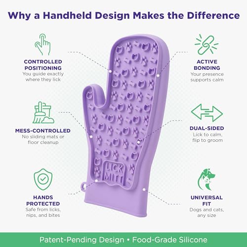 Lixy Pet LickMitt – Dual-Sided Calming & Grooming Mitt for Dogs and Cats – Human-Held Silicone Treat Mitt for Anxiety Relief, Bonding & Shedding – BPA-Free, Food-Grade, Easy Clean – Purple - color: Purple