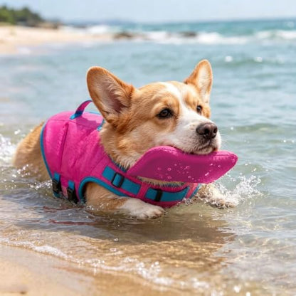 Dog Doggy Life Jacket Life Vest Saver Preserver Reflective Nylon Neoprene Quick Release Adjustable Bandana (Pink#S) - color: Pink#S