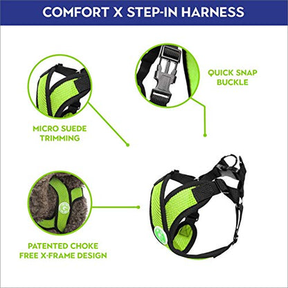 Gooby - Comfort X Step-in Harness, Choke Free Small Dog Harness with Micro Suede Trimming and Patented X Frame, Green, Medium - color: Green, size: Medium