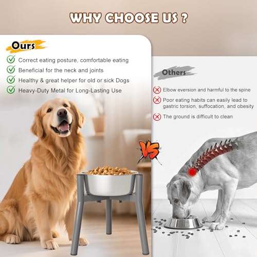 SHAINFUN Raised Dog Bowl Stand for Large Dogs with Tray, Adjustable Width 7 to 10.6", Elevated Tall Food Water Stand,Grey (Bowl Not Included) - color: Grey-HR, size: Height: 11.1", Width: 7-10.6"