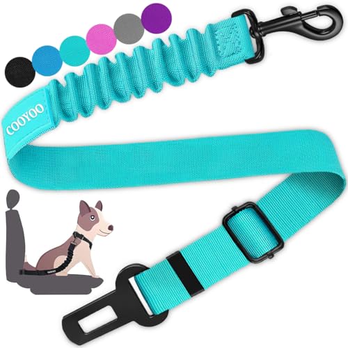COOYOO Dog Seat Belt,Retractable Dog Car Harness Seat Belt for Car Adjustable Nylon Pet Safety Seat Belts Heavy Duty & Elastic Bungee Buffer - color: 03-Teal