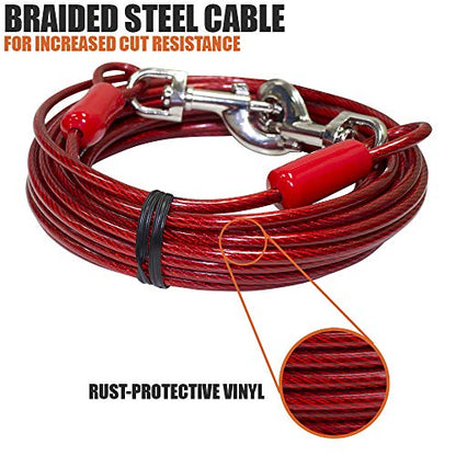 BV Dog Tie Out Cable 30 Feet - Heavy Duty Dog Lead Up to 125 Pounds - Reflective & Rust-Free with Quick Release Swivel Clips & 360° Rotating Clasp - Tangle-Free Dogs Runner for Yard (Red, Single) - color: 125lbs/ 30ft/ Red, style: Single