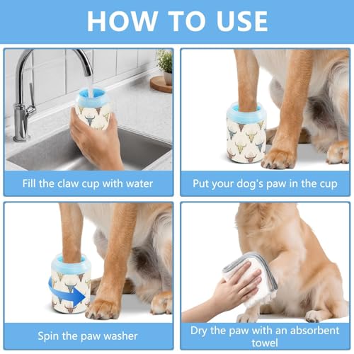 Western Skull Beige Pattern Dog Paw Cleaner Cup with Soft Silicone Brush, Small Portable Lightweight Muddy Paw Washer for Dogs, Easy to Use Pet Foot Cleaner