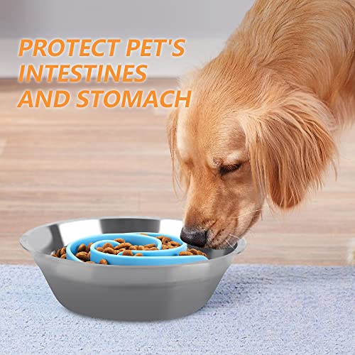 Slow Feeder Dog Bowls Insert, Animire Soft Silicone Slow Eating Dog Food Bowl for Small, Medium and Large Dogs, Compatible with Regular and Elevated Bowls - color: Blue, size: S