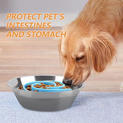 Slow Feeder Dog Bowls Insert, Animire Soft Silicone Slow Eating Dog Food Bowl for Small, Medium and Large Dogs, Compatible with Regular and Elevated Bowls - color: Blue, size: S