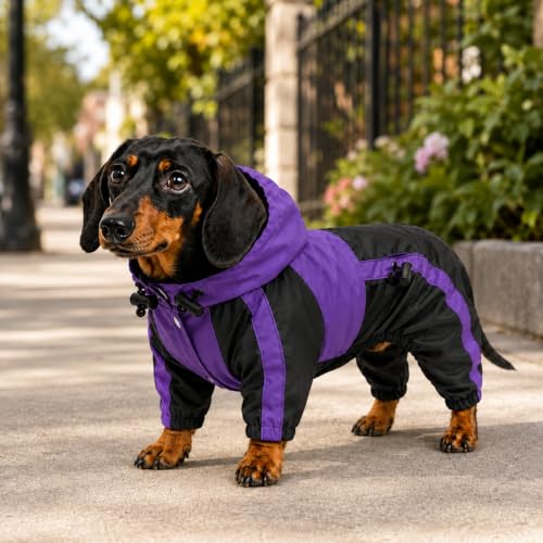 Lovelonglong Dog Hooded Raincoat, Small Dog Rain Jacket Poncho Waterproof Clothes with Hood Breathable 4 Feet Four Legs Rain Coats for Small Pet Dogs Purple S - color: Purple, size: S (Small Dog ~7lbs)