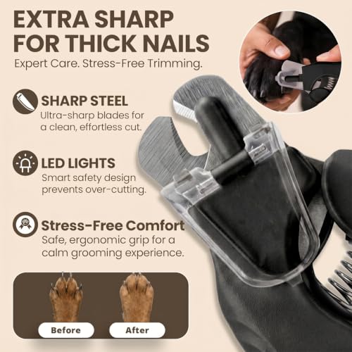 2-in-1 Dog & Cat Nail Clippers with Light, USB Rechargeable Pet Nail Trimmer, Safety Guard to Prevent Overcutting, Sharp Blade for Thick Nails, Quiet Grooming Tool for Large Small Pets - color: black